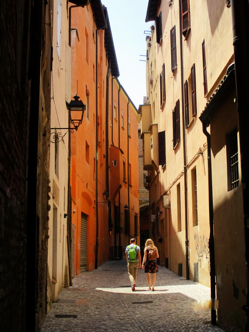 italy, bologna, alley, historic center, historical, sun, the shade, nature, pedestrian